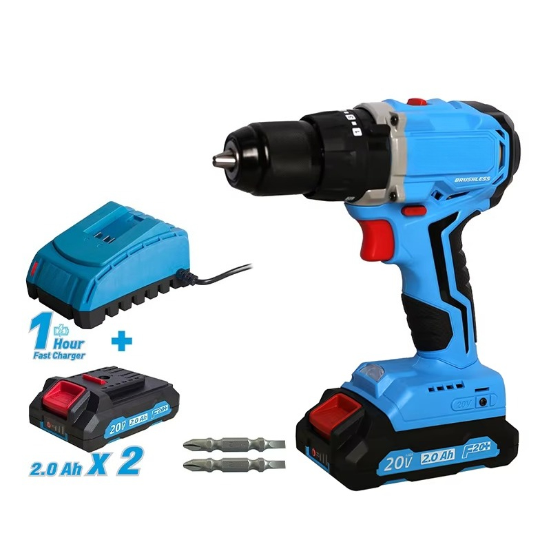Power Tools Cordless - Zestaw elektronarzędzi: wiertarko-wkrętarka akumulatorowa 20V, bezszczotkowa,